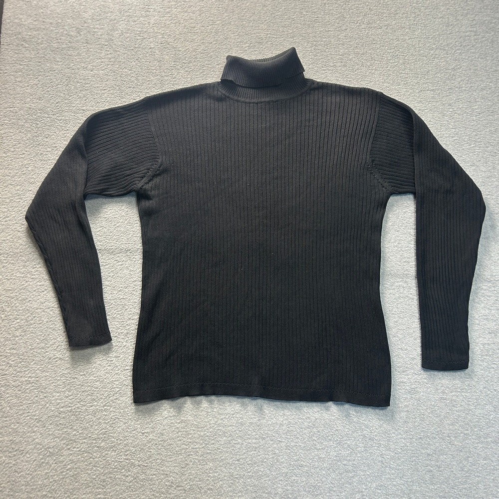 Mark Shale Turtleneck Sweater Womens L Black Rib Knit Cotton Classic MInimalist